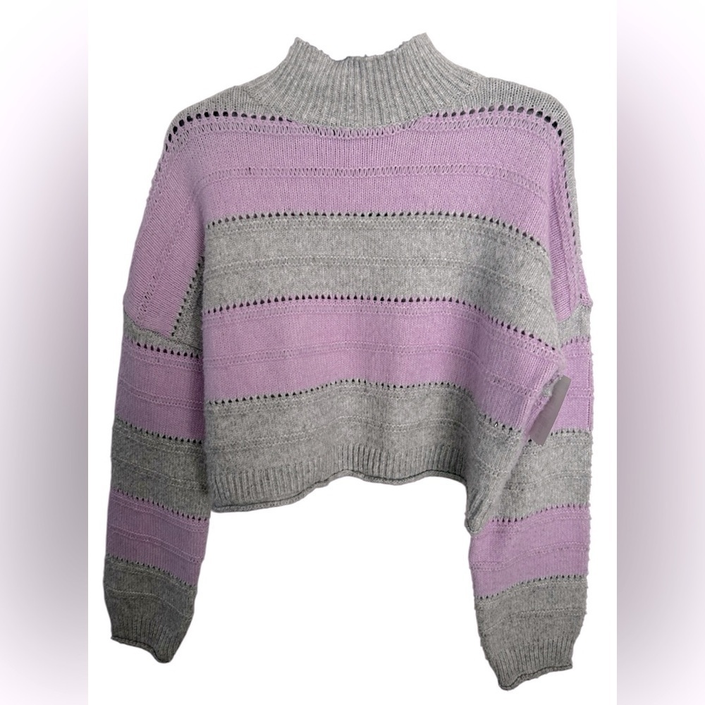 Cozy Cropped Sweater Lavender and Gray Stripes - Picture 3 of 5